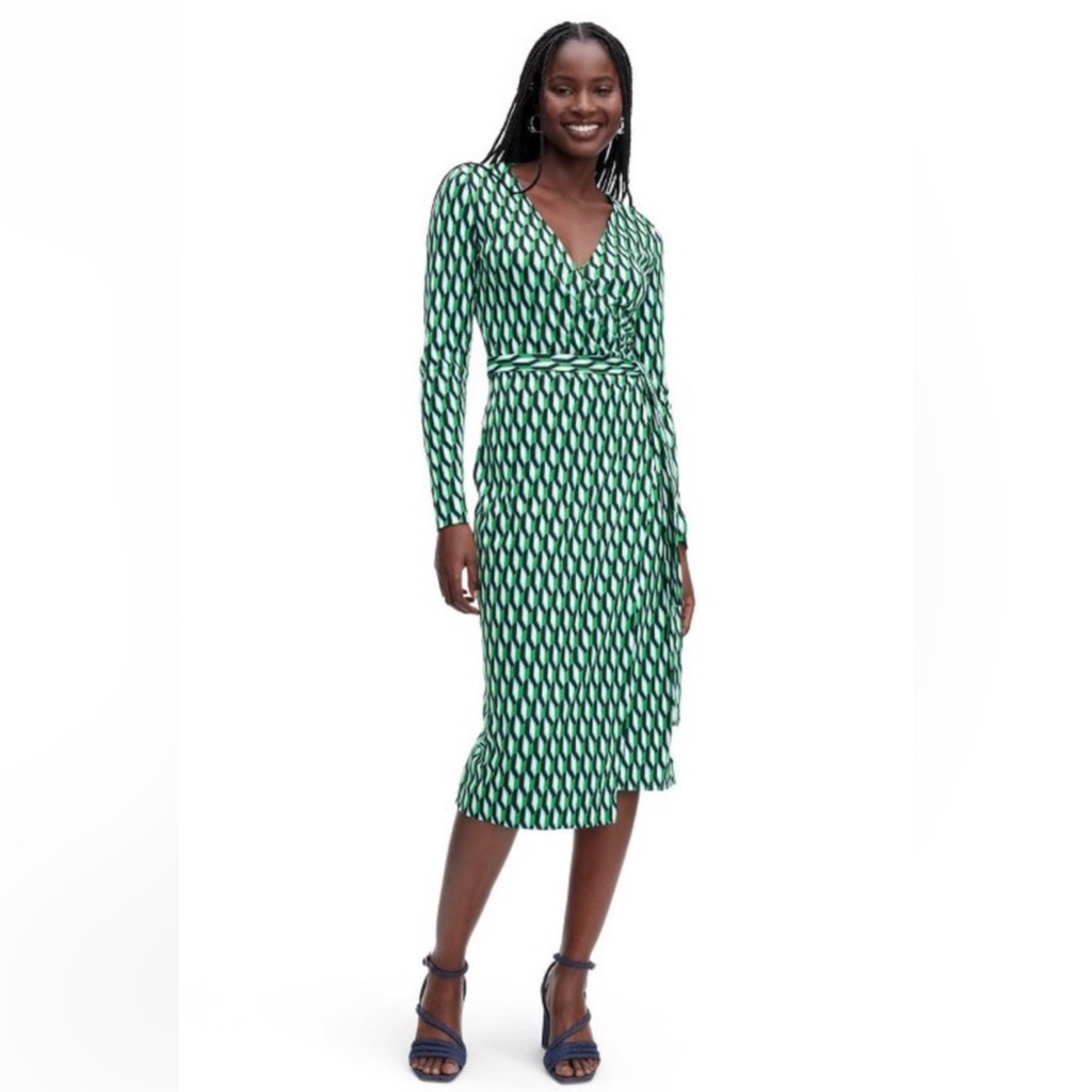 Diane Von Furstenberg Dvf X Target Midi Arrow Geo Green Wrap Dress Size Xxs